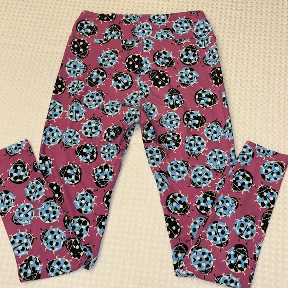 LuLaRoe OS One Size LADYBUG Leggings Pink Lilac Blue Black White - Picture 9 of 13